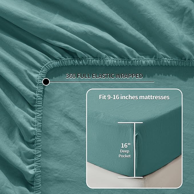 LBRO2M 100% Pure Linen Sheet Set Deep Pocket Up to 16" Bed Sheets Sets - Image 2