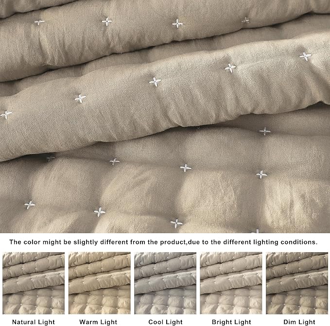 WDCOZY Beige King Size Quilt Bedding Sets - Image 2