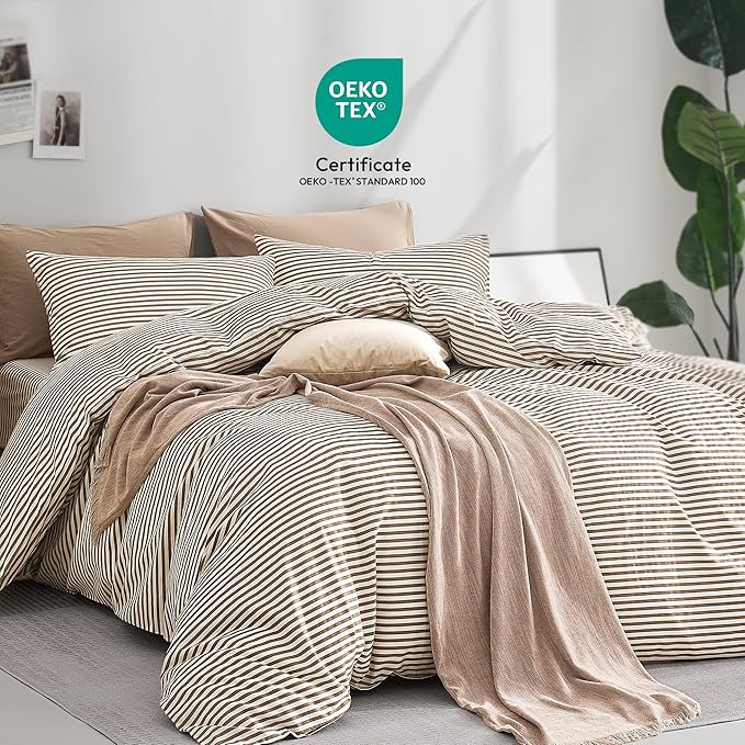 JELLYMONI 100% Natural Cotton 2pcs Striped Duvet Cover Sets, - Image 2