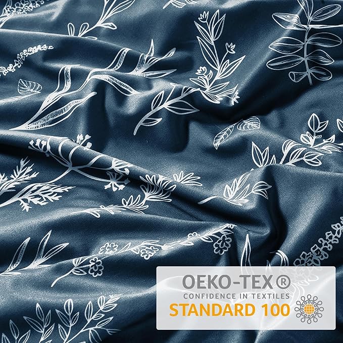 MUXHOMO Duvet Cover Queen Size, Reversible Floral Navy Duvet Cover Set - Image 8