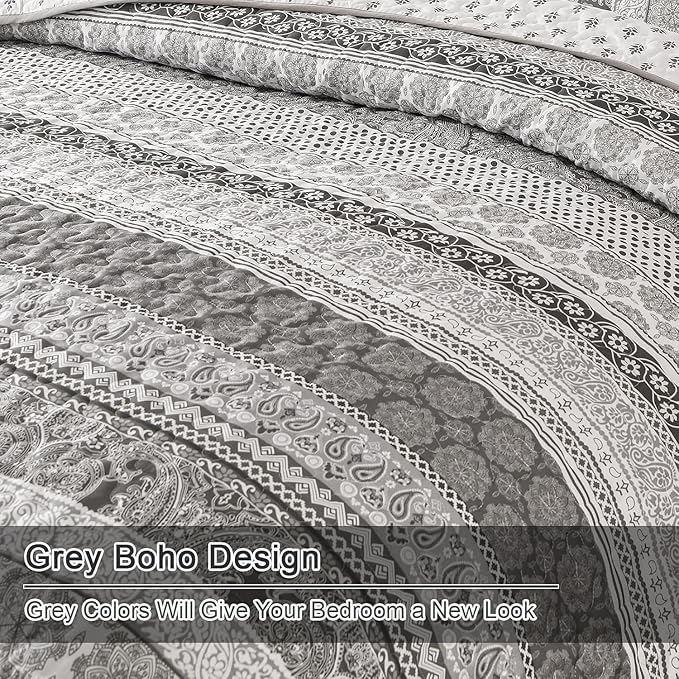 WONGS BEDDING Boho Quilt Set Full Size, Lightweight Microfiber Bedspread - Image 6