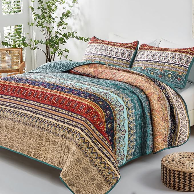 WONGS BEDDING Boho Quilt Set California King, Lightweight Microfiber Bedspread - Image 2