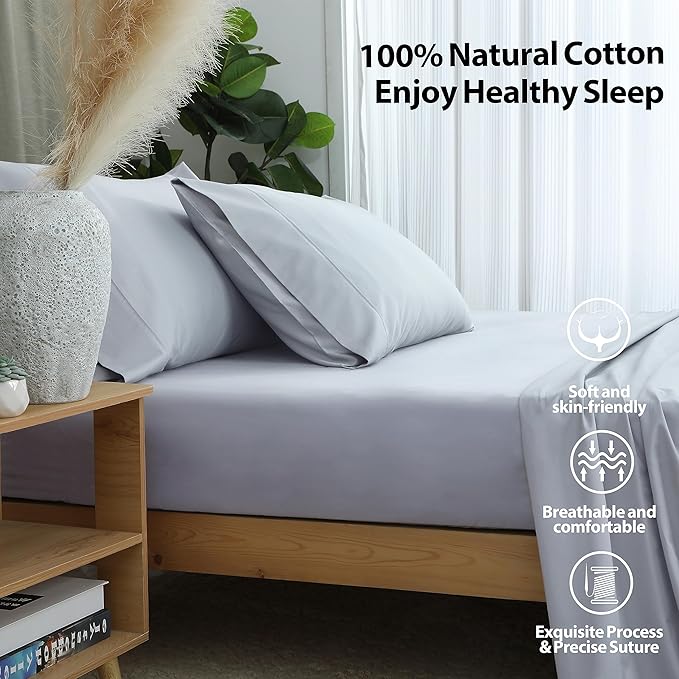 Full Size Fitted Sheet Only Gray, 100% Egyptian Cotton 600 Thread Count - Image 2