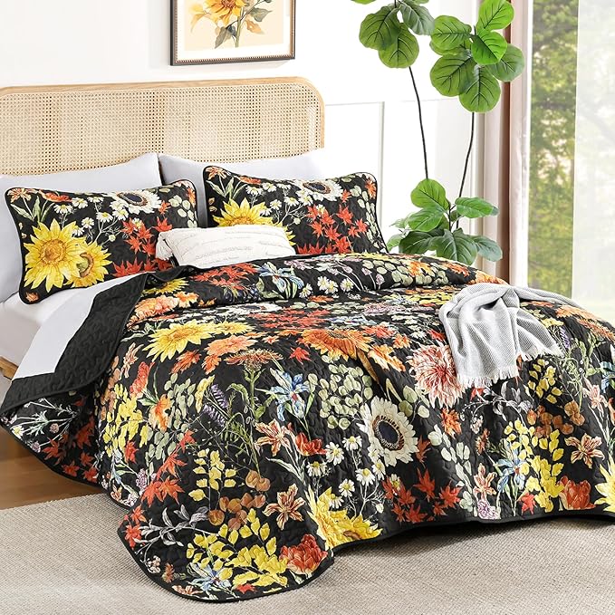 Yiran Floral Quilts Queen Size, 3 Pieces Summer Colorful Soft Lightweight - Image 2