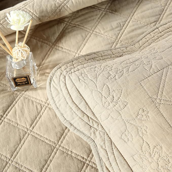 ROOMLIFE Quilt Set Full Size 3D Floral Embroidery Pattern 3-Piece Cotton - Image 7