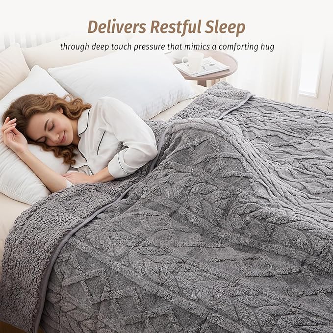 Wemore Jacquard Fleece Weighted Blanket Twin Size 48" x 72" 15lbs, Ultra Soft - Image 2