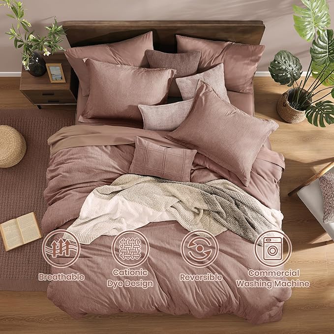 Monbix Full Size Comforter Set-7 Pieces Dusty Pink Cationic Dyeing Bed in a Bag - Image 5