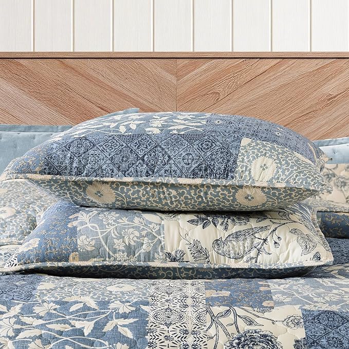 BLOOMHAVEN Quilt Set Twin Size, Patchwork Blue Floral Quilt Sets, Reversible - Image 5