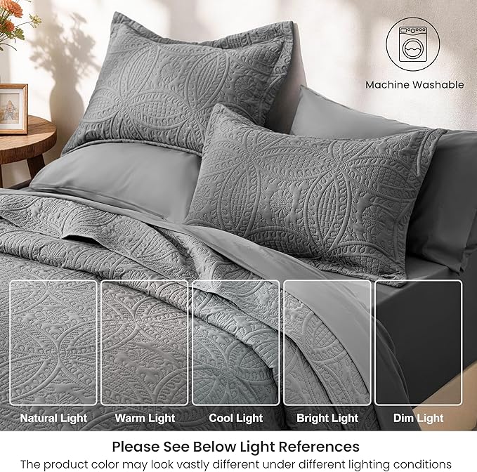 Love's cabin Queen Quilt Set Grey, Bed in a Bag Queen Size Bedding 7 Pieces - Image 8