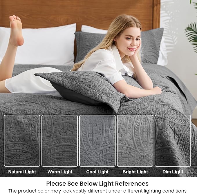 Love's cabin Twin Quilt Set Dark Grey Bedspreads Bedding Set - Image 6