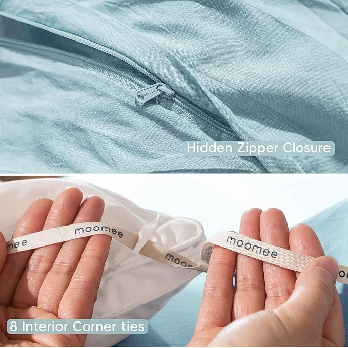 MooMee Bedding Duvet Cover Set 100% Washed Cotton Linen Like Textured - Image 6