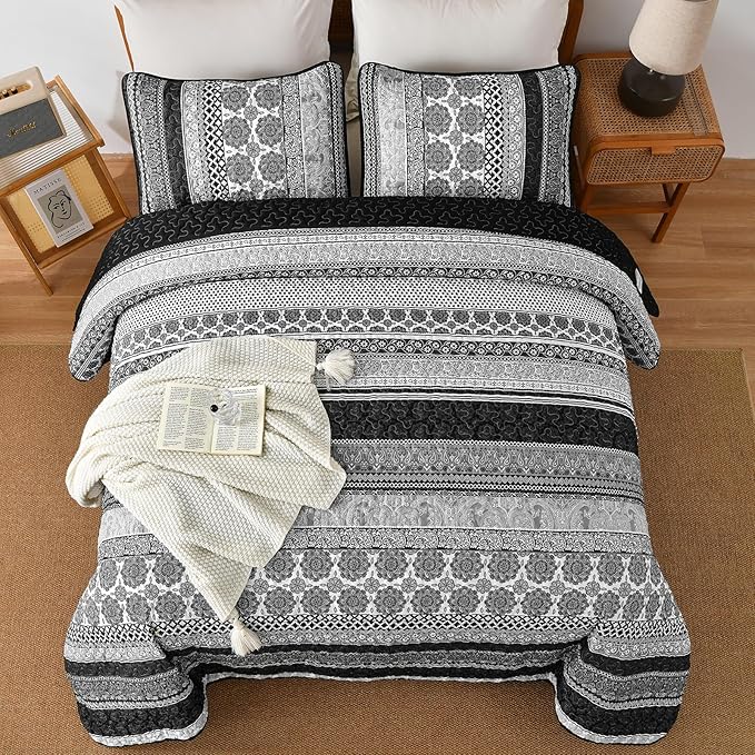 WONGS BEDDING Boho Quilt Set King Size, Lightweight Bedspread Coverlet Bedding - Image 3