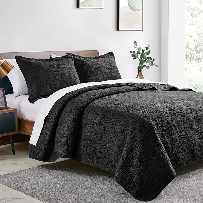 Love's cabin California King Size Quilt Bedding Set Black Bedspreads - Image 2