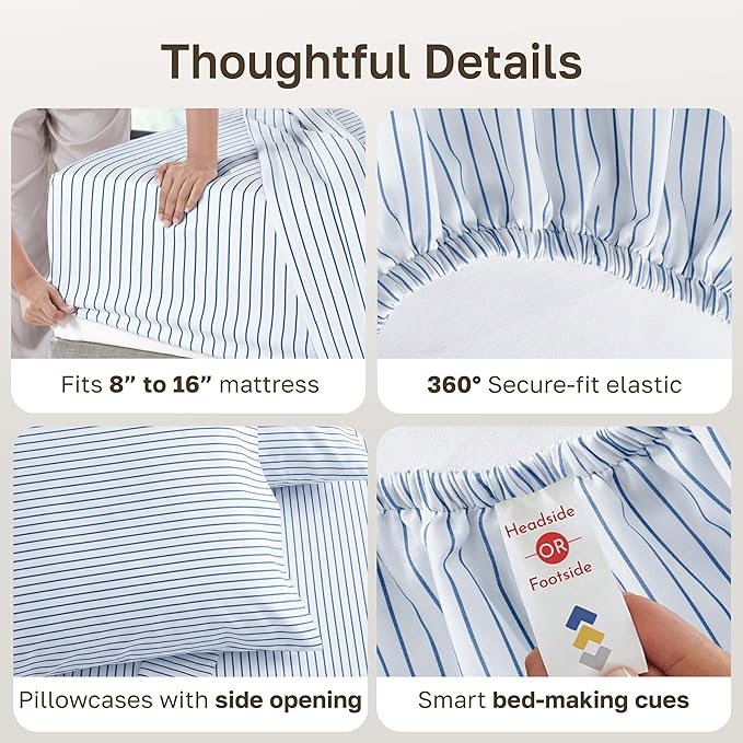 California Design Den Printed Striped Bed Sheets Full Size Set - Image 5