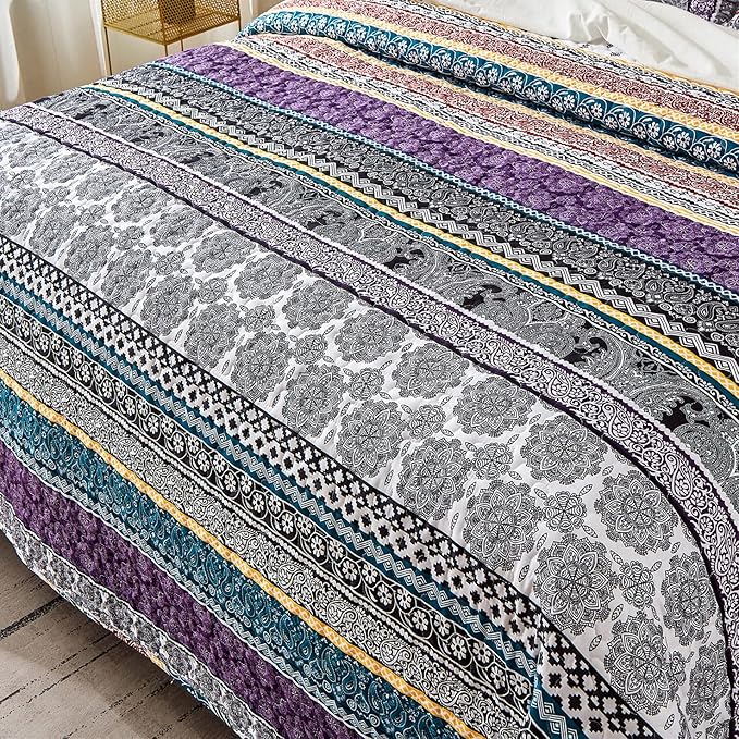 WONGS BEDDING Boho Quilt Set King Size, Lightweight Bedspread Coverlet Bedding - Image 5