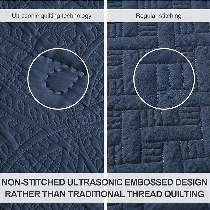 Love's cabin King Size Quilt Set Navy Blue Bedspreads - Image 3