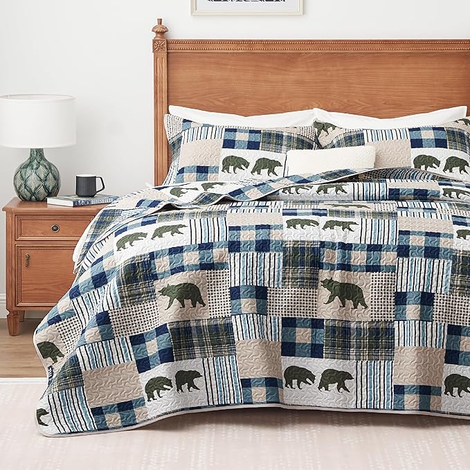 PPOLCA Rustic Queen Quilt Bedding Set, Christmas Lightweight Reversible Cabin by PPOLCA