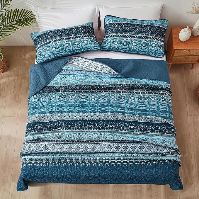 WONGS BEDDING Boho King Quilt Set, Lightweight Microfiber Bed Decor Bedspread - Image 4