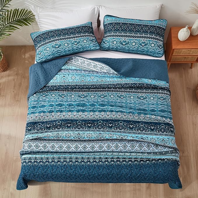 WONGS BEDDING Boho Quilt Set Twin Size, Lightweight Microfiber Bed Decor - Image 4