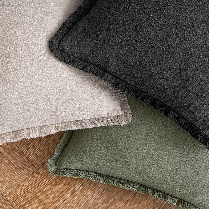 MIULEE Decorative Throw Pillow Covers Neutral Linen Fringe Throw Pillows Set of - Image 4