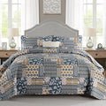 Mybedsoul Dark Grey Quilt Set Queen Size, 3 Pieces Plaid Floral Bedspread Set by Mybedsoul