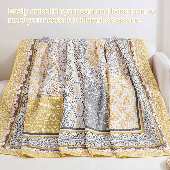 WONGS BEDDING Yellow Quilt Set King Size, Bohemian Patchwork Bedspread Coverlet - Image 7