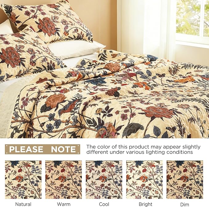 Litanika Floral Beige Quilt Queen Size - Image 7