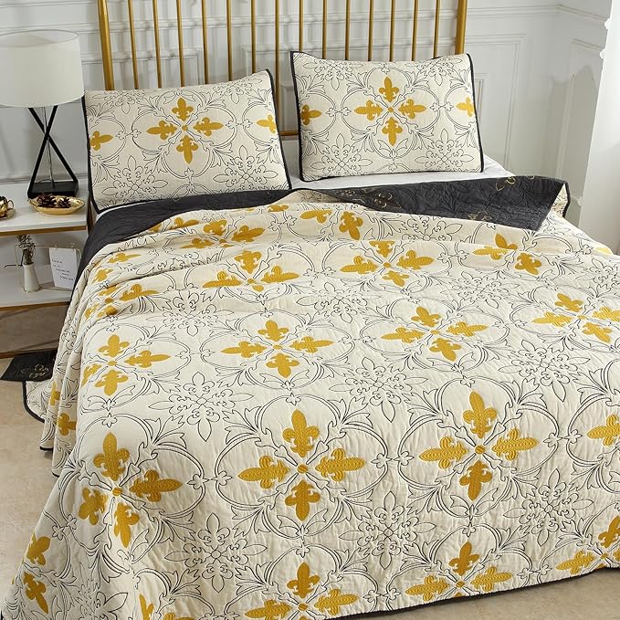ROOMLIFE Quilt Set Full Size 3D Floral Iris Embroidery Pattern 3-Piece Cotton - Image 9