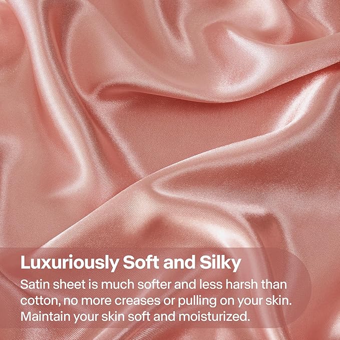 BEDELITE Satin Sheets Twin Size Bed Set, Luxury Soft Rose Pink Silky Sheets - Image 3
