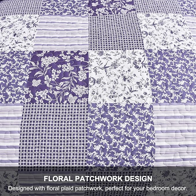 Mybedsoul Purple Quilt Set King Size Quilt Bedding Set Brown Plaid, 3 Pieces - Image 7
