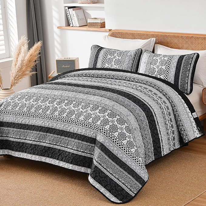 WONGS BEDDING Boho Quilt Set King Size, Lightweight Bedspread Coverlet Bedding - Image 2