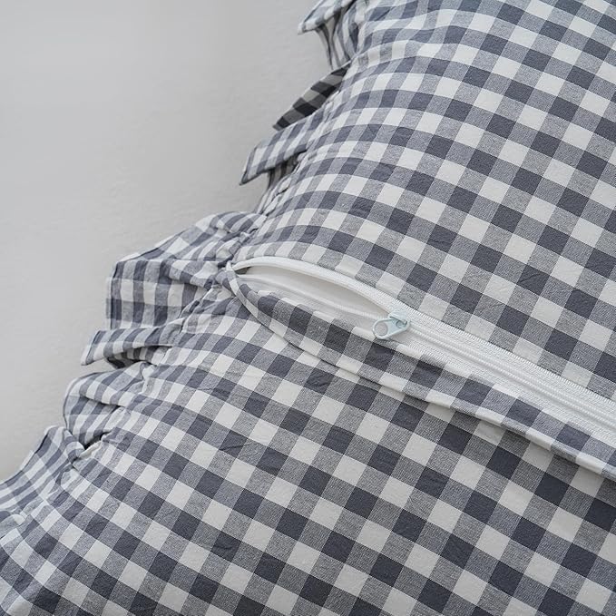 Grey/White Plaid Ruffled Checkered Body Pillow Sham 20x54 inches 1 Piece - Image 6