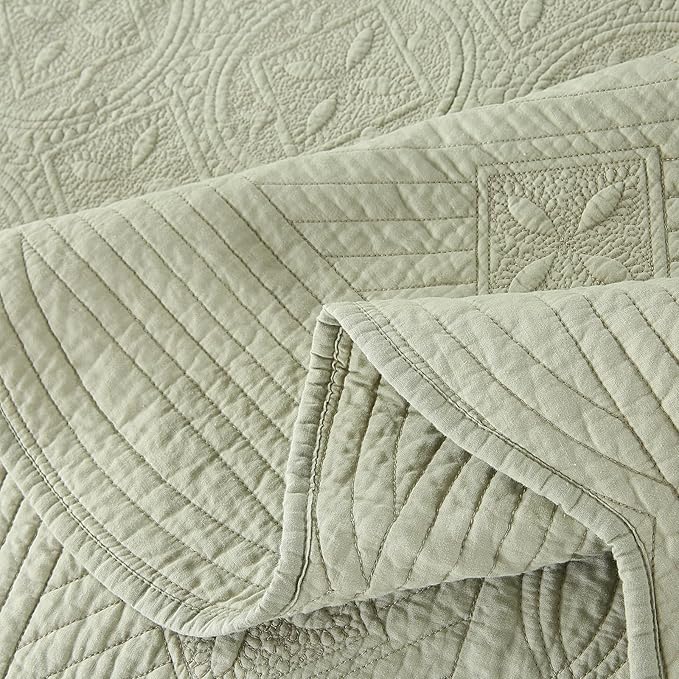 ROOMLIFE Quilt Set King Size 3D Floral Embroidery Pattern 3-Piece Cotton - Image 7