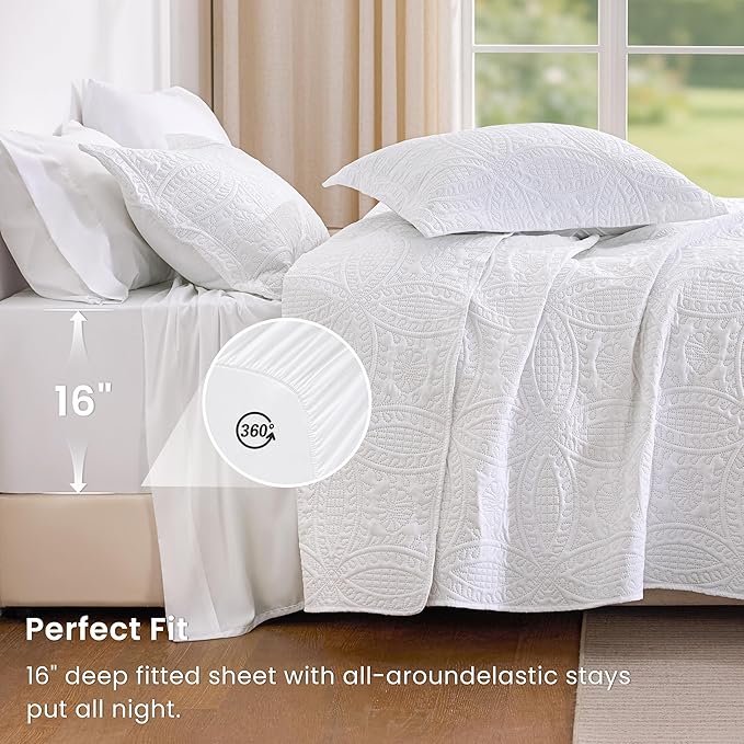 Love's cabin Queen Quilt Set White, Bed in a Bag Queen Size Bedding 7 Pieces - Image 4