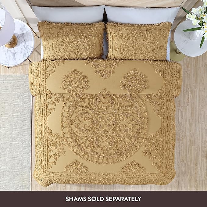 Beatrice Home Fashions Medallion Chenille Bedspread, King, Gold