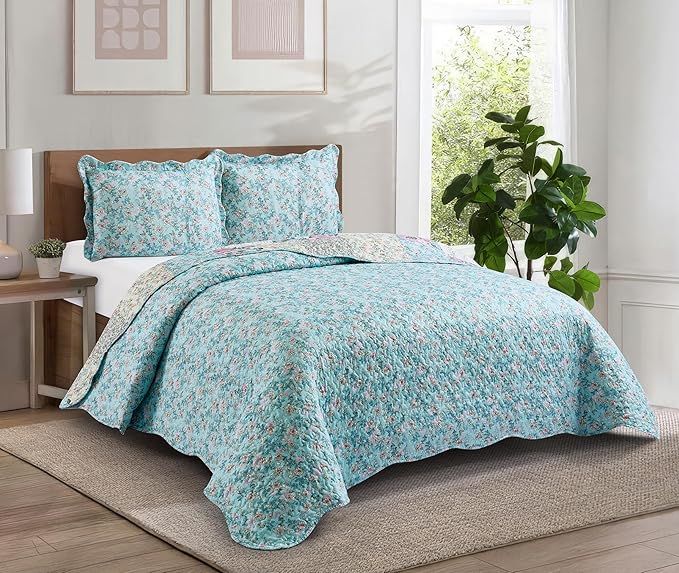Brilliant Sunshine Lilac Rose Toile Quilt Set, 3-Piece Bedding Sets, - Image 2
