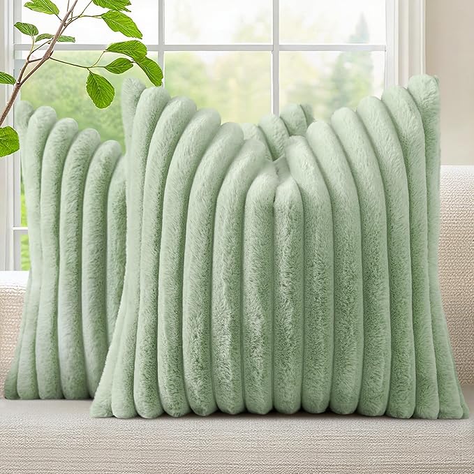 decorUhome Summer Cozy Faux Fur Throw Pillow Covers 20x20 Set of 2 Decorative by decorUhome