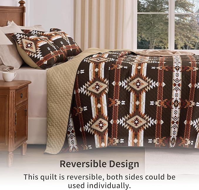 PPOLCA Boho Queen Quilt Bedding Set, Striped Lightweight Reversible Bedspread - Image 2