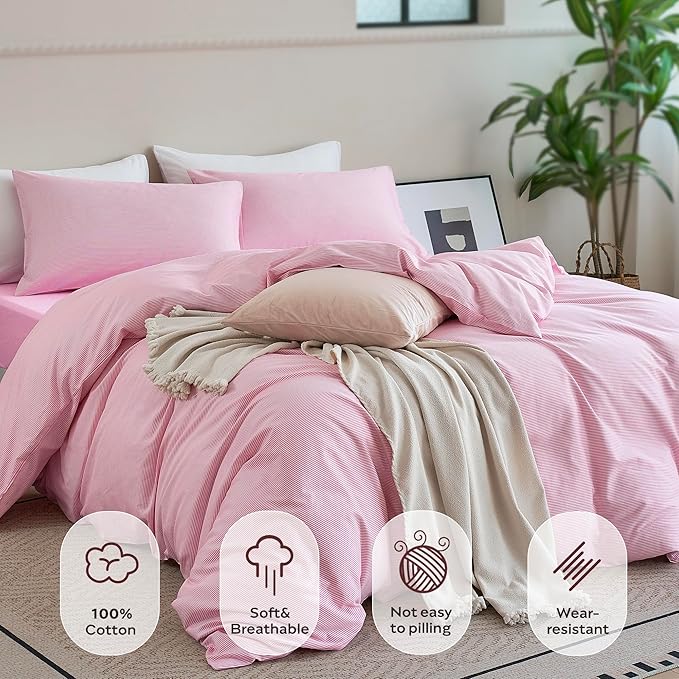 JELLYMONI 100% Natural Cotton 2pcs Striped Duvet Cover Sets, - Image 2