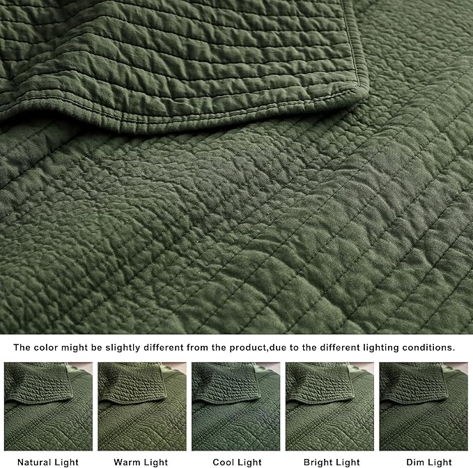 palassio Striped Olive Green 100% Cotton Quilt King Size Bedding Sets, - Image 6