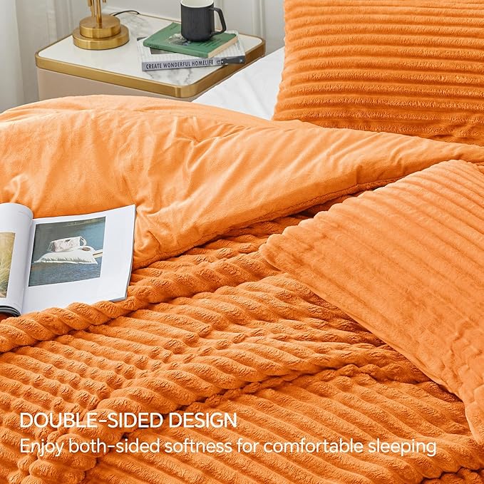 BEDELITE Fleece California King Comforter Set -Super Soft & Warm Fluffy Burnt - Image 4