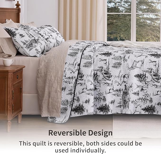 PPOLCA Rustic Queen Quilt Bedding Set, Christmas Lightweight Reversible Cabin - Image 2