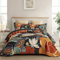 Tyrot 3 Piece Black Boho Floral Californial King Quilt Sets Reversible by TyrotHomeDecor