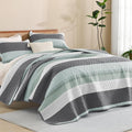 Litanika Twin Quilt Set Sage Green, 68x86 Stripe Bedspread Coverlet 2 Pieces by Litanika