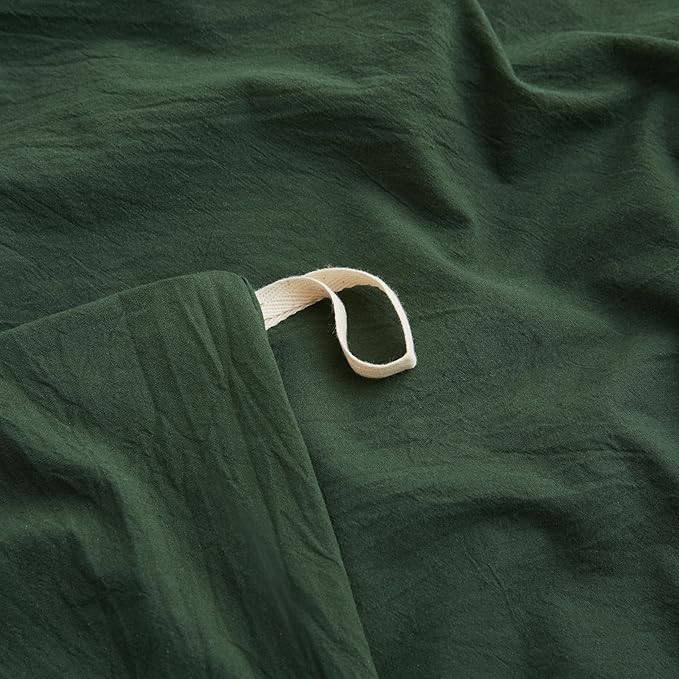 LOVQUE Forest Green Duvet Cover Full Size, 100% Washed Cotton Linen Like - Image 4