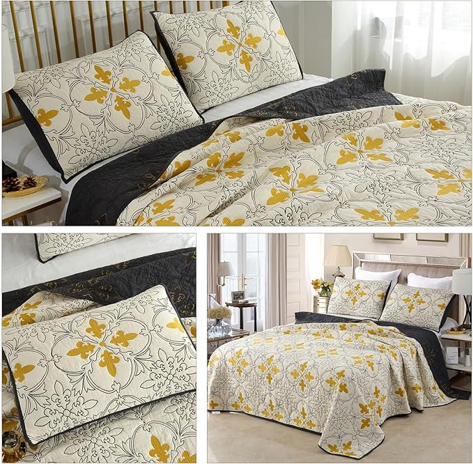 ROOMLIFE Quilt Set Full Size 3D Floral Iris Embroidery Pattern 3-Piece Cotton - Image 6