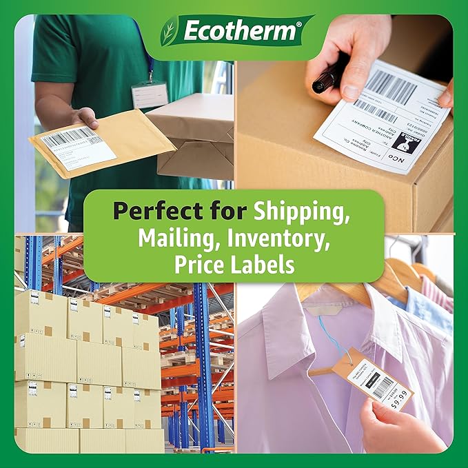 1" x .5" Thermal Labels | 4 Rolls | 9800 Labels | fits Zebra, Godex, Arkscan, iDPRT, Offnova Thermal Label Printers and More | Blank White Adhesive Stickers by Ecotherm-DeskoryOffice
