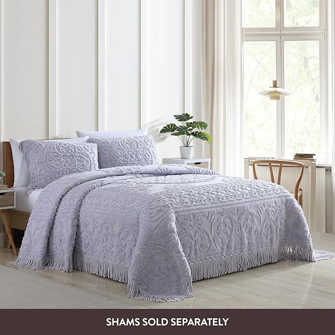Beatrice Home Fashions Medallion Chenille Bedspread, Twin, Lavender