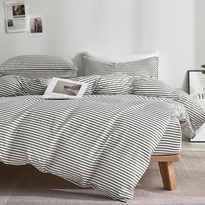 JELLYMONI 100% Natural Cotton 3pcs Striped Duvet Cover Sets by JELLYMONI