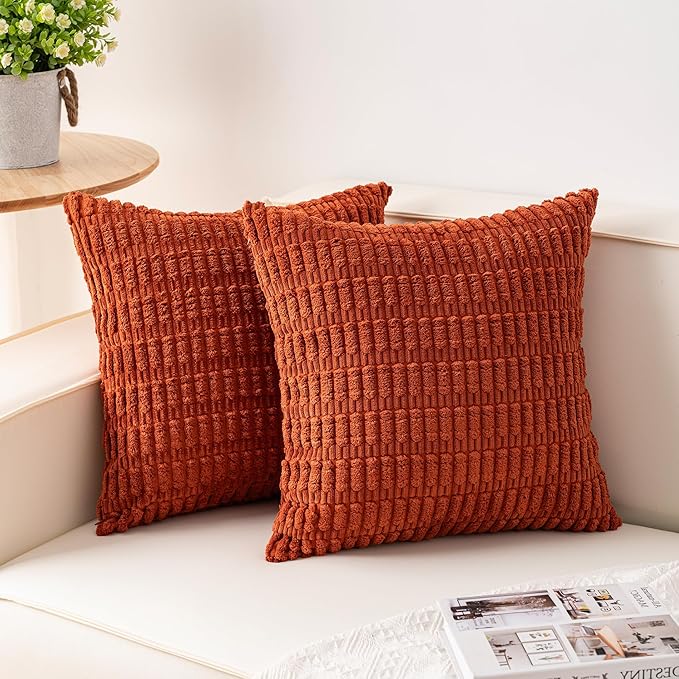 Aegero Pack of 2 Corduroy Decorative Throw Pillow Covers 20x20 InchSoft Boho by Unknown